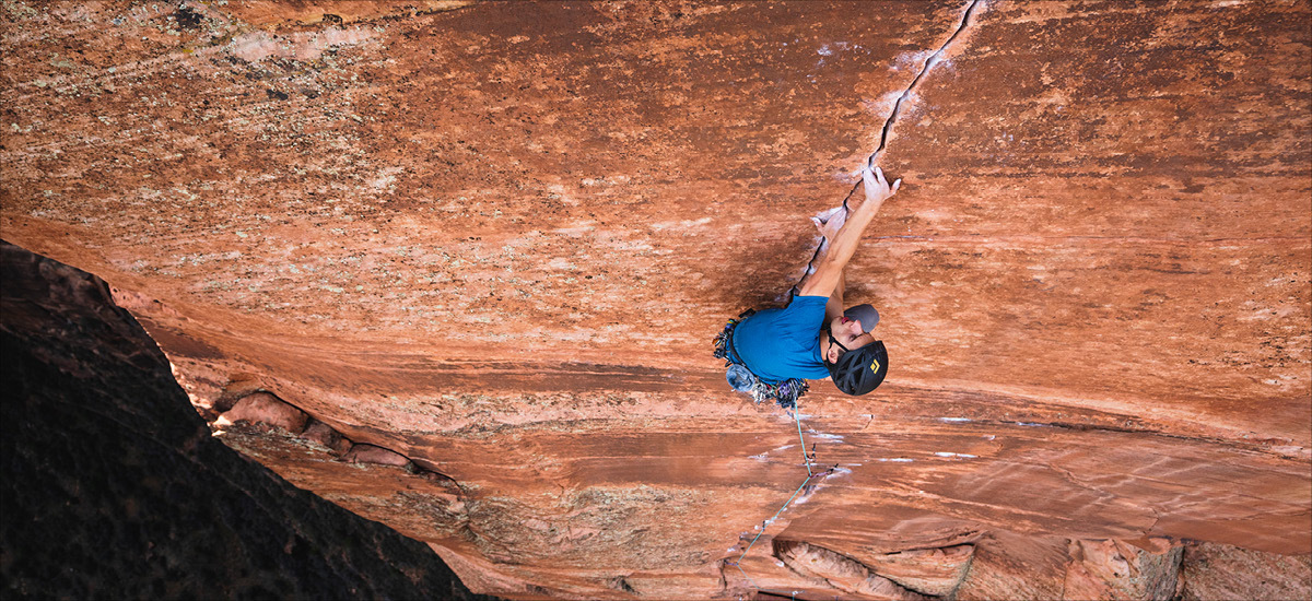 BD Athlete Connor Herson, onsight of Moonlight Buttress. Zion National Park, UT. Photo: Christian Adam