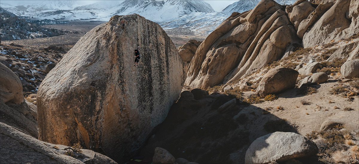 BD Ambassador Timmy Kang, Big 5 High Ball Day. Too Big to Flail, V10. Bishop CA. Photo: Victoria Kohner