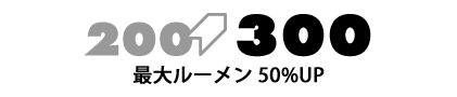 200→300 最大ルーメン 50%UP