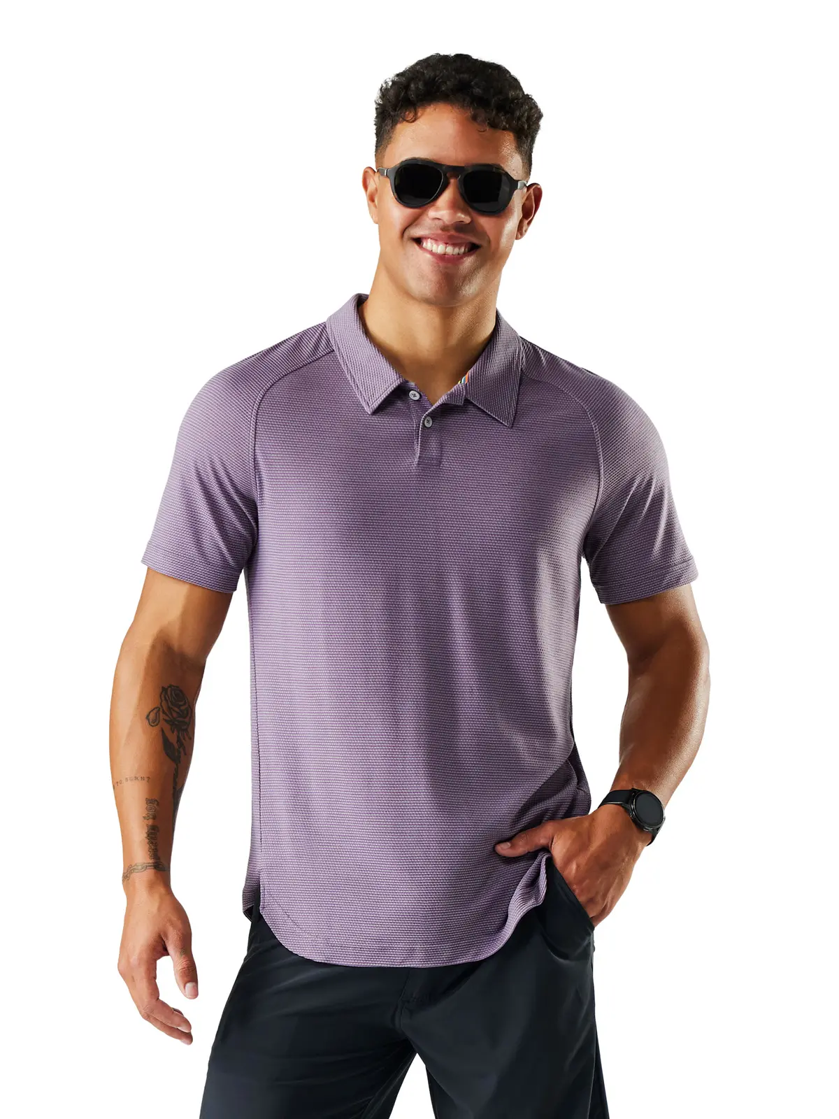 メンズ アクティブメッシュ ポロ パープルストームヘザー S